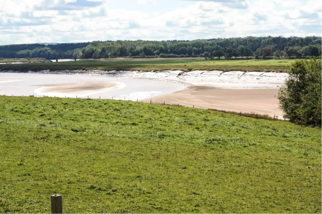 Glooscap Trail entlang der Bay of Fundy : Flussmündung an der Bay of Fundy bei Ebbe