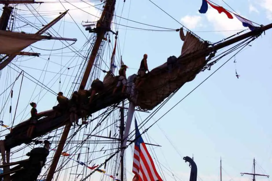 Sails reef on HMS Bounty © Copyright Monika Fuchs, TravelWorldOnline