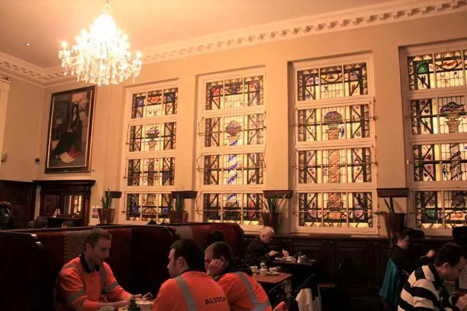 Beautiful stained glass windows in this Dublin cafe