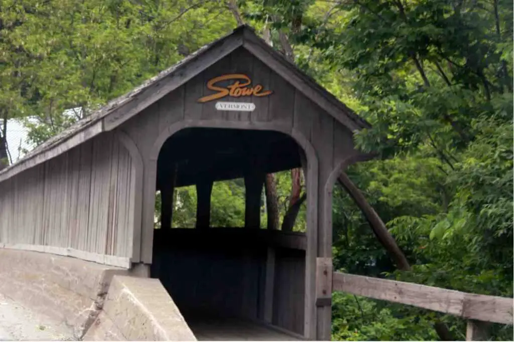 The Covered Bridge is easy to find in Stowe Vermont USA