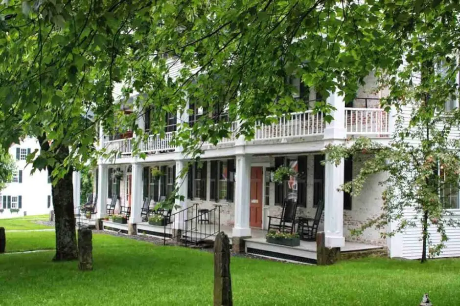 A cozy inn is part of a typical New England village