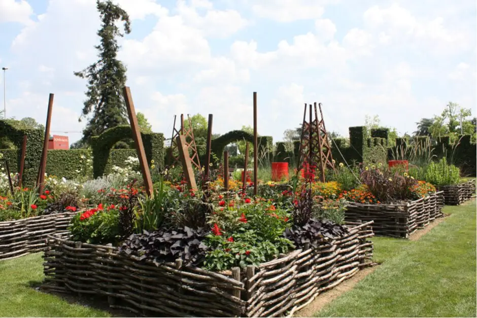 Raised beds in the medieval garden in Château-Gontier on the Mayenne in France