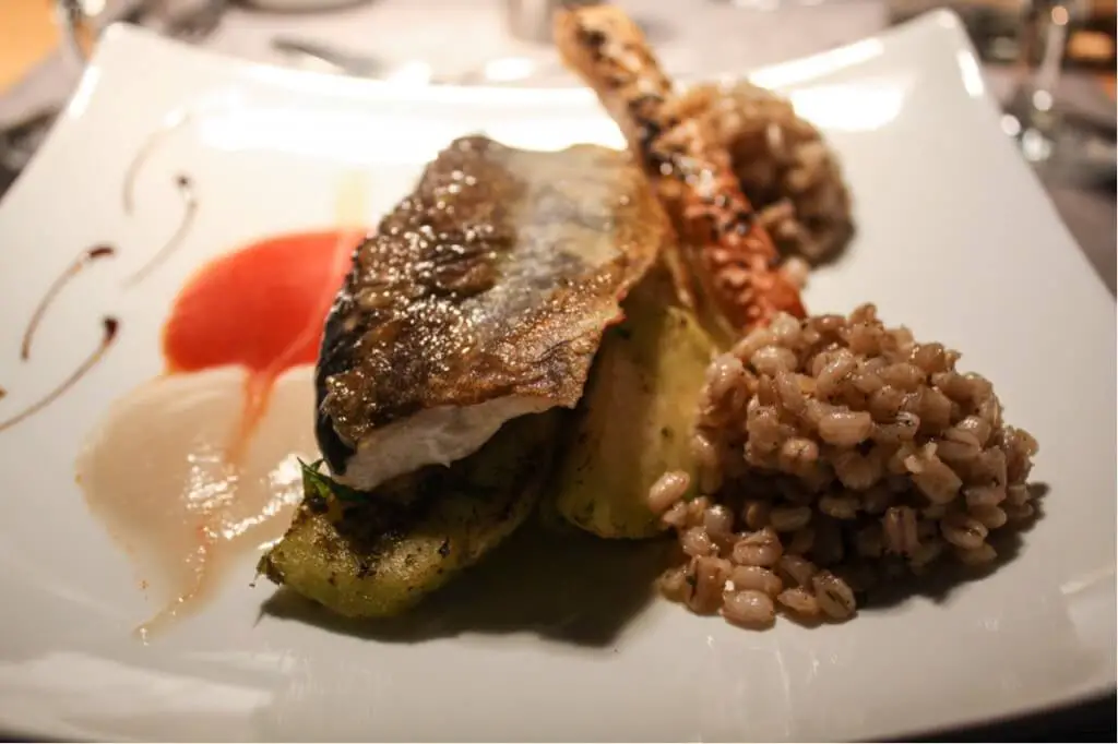 Roasted trout on parsnips and pearl barley