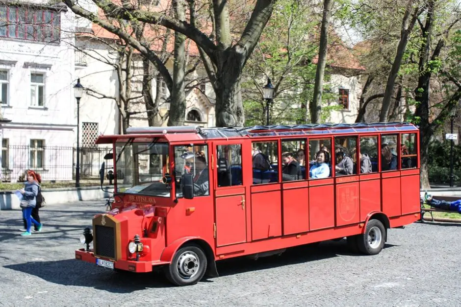 City tour with classic car buses through Bratislava