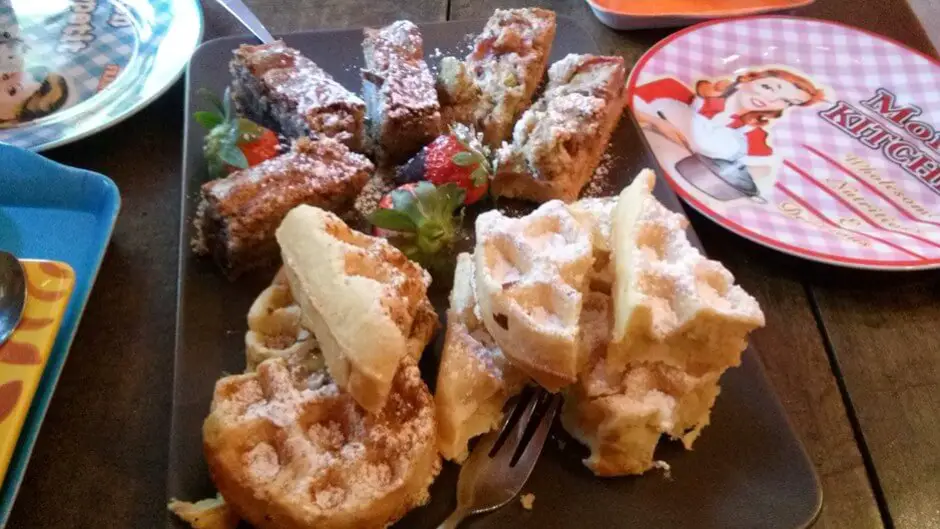 Pure enjoyment - thick waffles, hazelnut and rhubarb cake