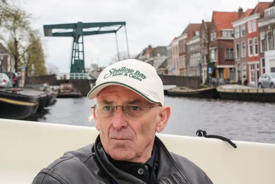 Petar enjoys our boat tour through Leiden Holland