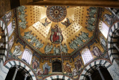 Magnificent ceiling mosaics in the cathedral of Aachen