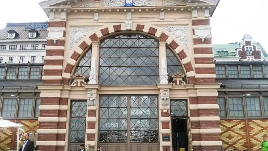 Side entrance to the market halls of Helsinki - one of the older buildings at the harbor