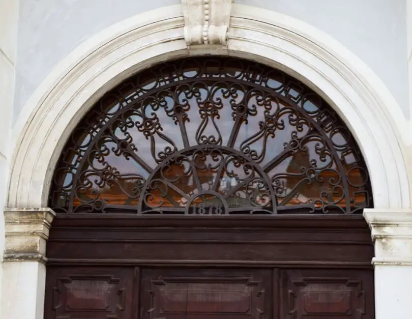 Wrought-iron skylight at the entrance to the town hall of Piran, the fishing village on the Adriatic