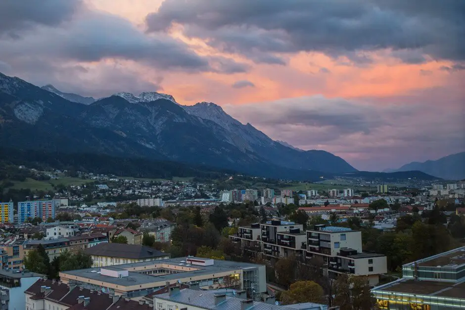 Sunset over the Nordkette chain of the Alps