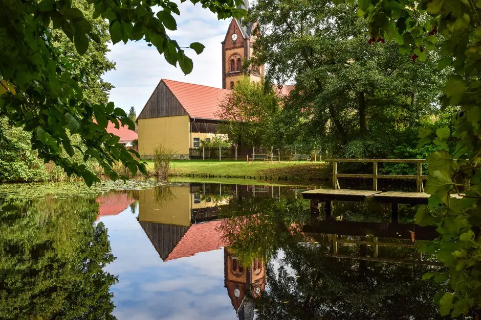 Hiking in the nature park Hoher Fläming Village pond of Wiesenburg