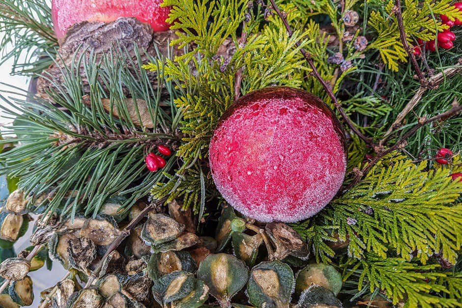 Christmas baubles with hoarfrost