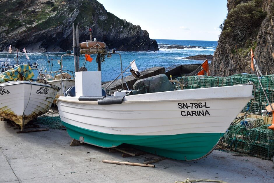 Fishing boats in Entrada dos Barcas on the Rota Vicentina