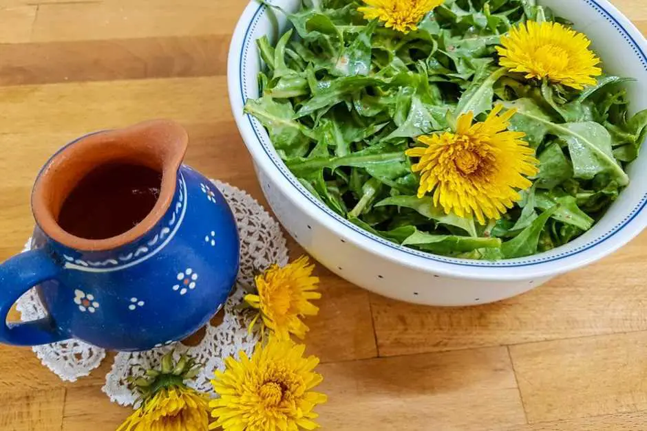 Country life and enjoyment - dandelion salad with flowers