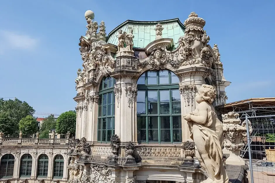 Hercules on the pavilion in the Orangery of the Zwinger, one of the baroque castles in Saxony