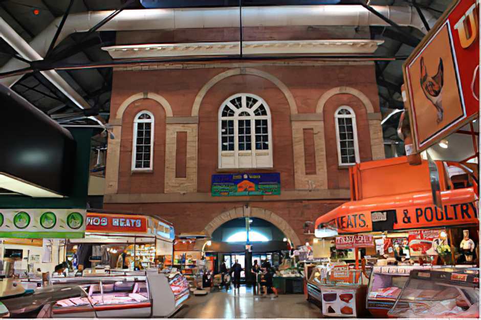 The facade of the first townhall in the St. Lawrence Market