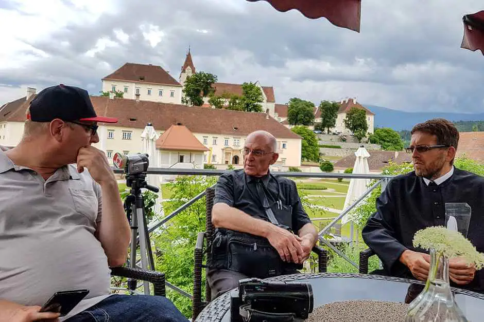 Conversation with Father Maximilian during our monastery holiday in the Benedictine Abbey of St Paul in Lavanttal