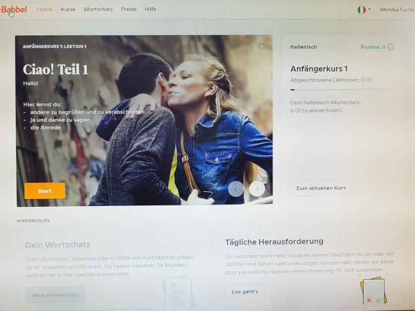 Ciao - der Kurs beginnt