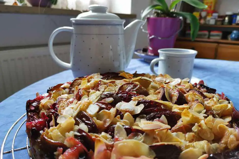 Plum cake with coffee