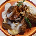Sweetbreads with black salsify and mushrooms