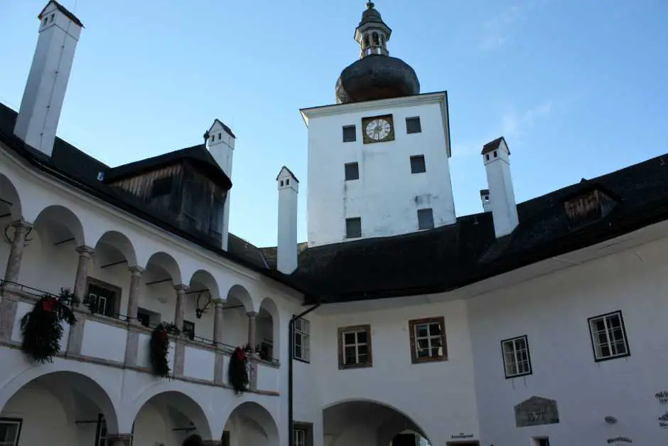 The Seeschloss Ort in Gmunden with a view of another castle on the lakeshore