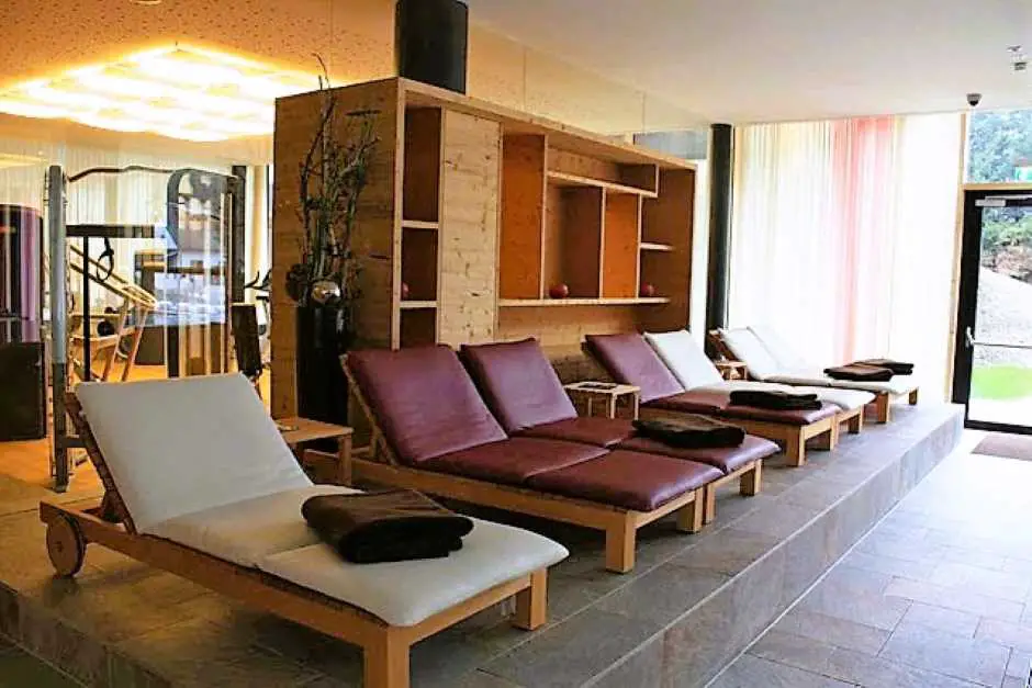 Towels are ready on the leather loungers for those who want to relax after the bath