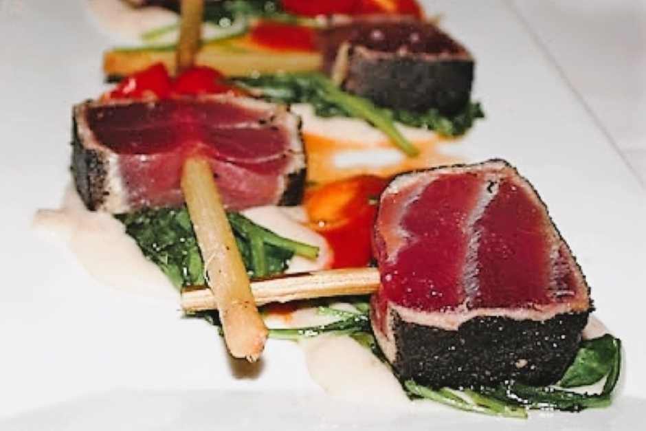 Tuna on a bed of vegetables