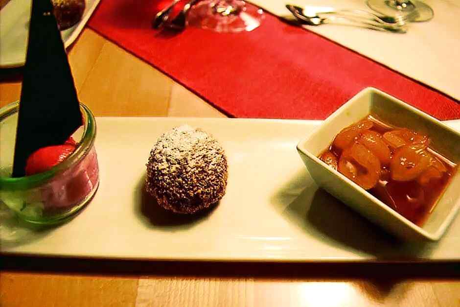 Three different desserts at Wirtshaus Hoheneck, one of the restaurants in Kleinwalsertal