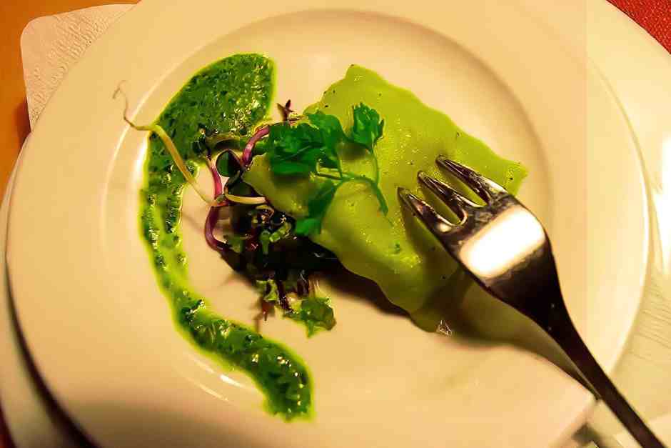 Ravioli from Ausseer Arctic char in one of the restaurants in Kleinwalsertal