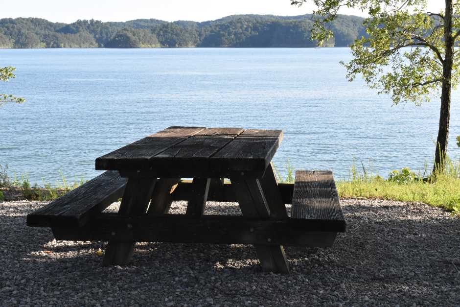 Picnic table by the lake
