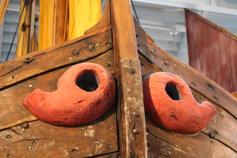 Detail of a historic ship in Cesenatico