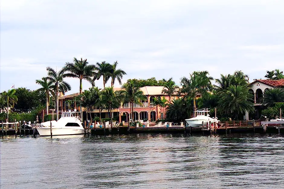 Yachts parked in front of mansions in Fort Lauderdale