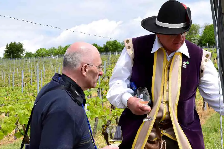 Petar with the Tithe Count in the vineyard - vacation with the winemaker in Franconia