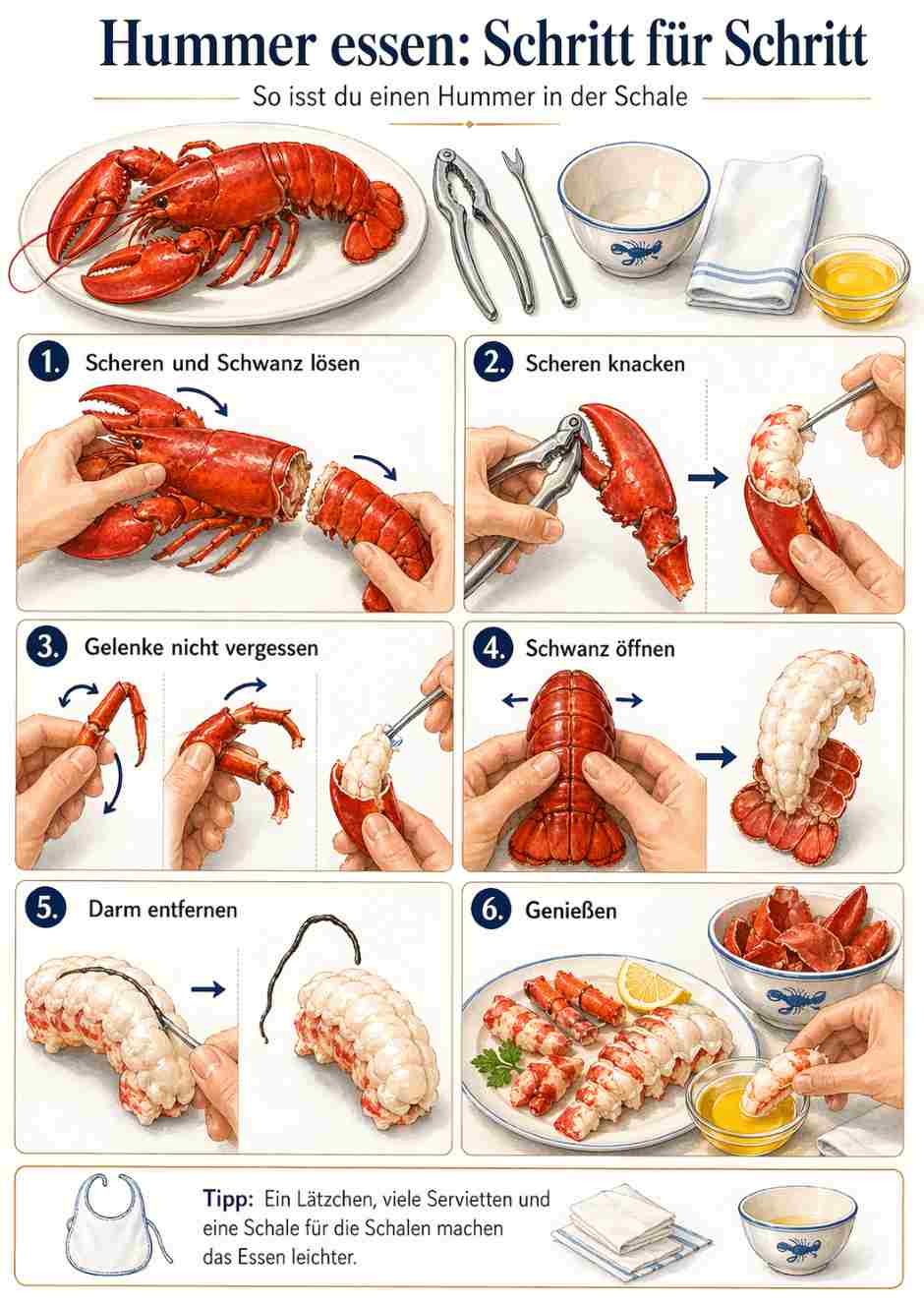 Wie isst man einen Hummer
