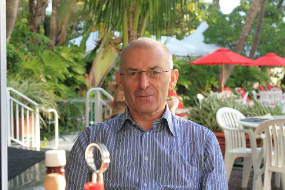 Petar in the hotel garden at breakfast