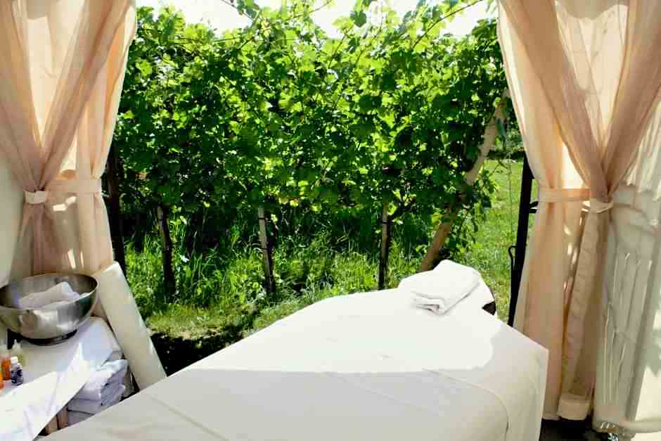 Massage mit Blick auf Weinreben